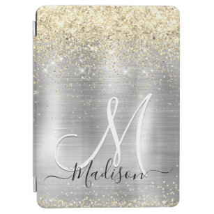 Chic brushed metal silver gold faux glitter iPad air cover