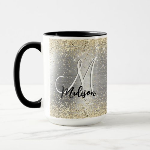 Chic brushed metal silver gold faux glitter mug
