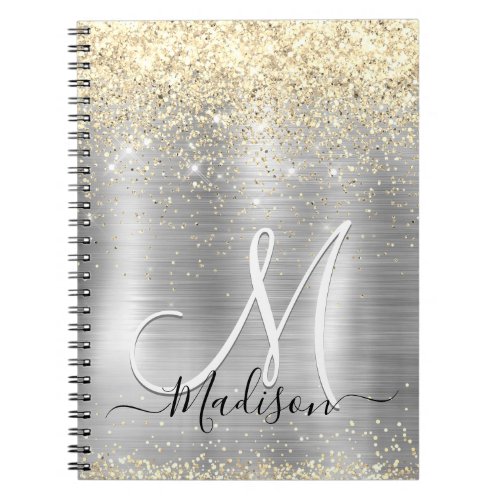 Chic brushed metal silver gold faux glitter notebook