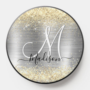 Chic brushed metal silver gold faux glitter PopSocket