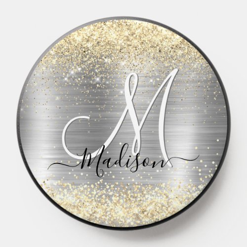 Chic brushed metal silver gold faux glitter PopSocket