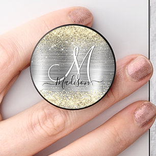 Chic brushed metal silver gold faux glitter PopSocket