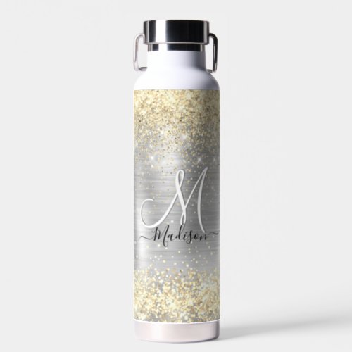 Chic brushed metal silver gold faux glitter water bottle