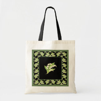 Chic Budget Tote Bag: Lilies of the Valley, Black Bag