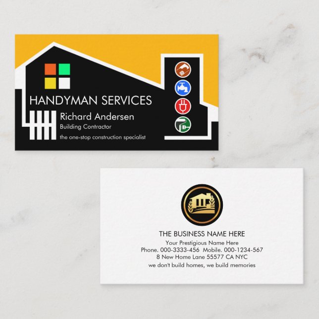 Chic Building Home Handyman Contractor Business Card (Front/Back)