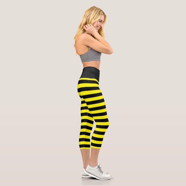Chic Bumble Bee Style Black Yellow Stripes Pattern Capri Leggings (Right)