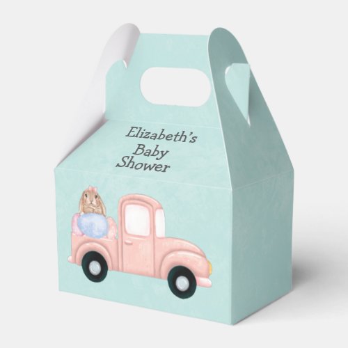 Chic Bunny Pink Vintage Truck Baby Shower Favor Boxes