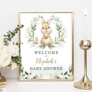 Chic Bunny Rabbit Greenery Gold Wreath Welcome Poster