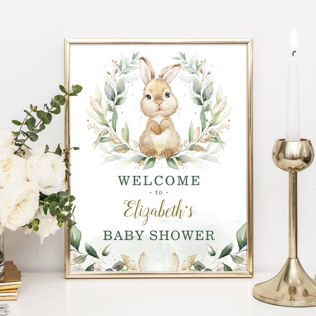 Chic Bunny Rabbit Greenery Gold Wreath Welcome Poster (Creator Uploaded)
