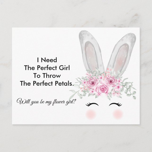 Chic Bunny Wedding Flower Girl Proposal Postcard (Front)