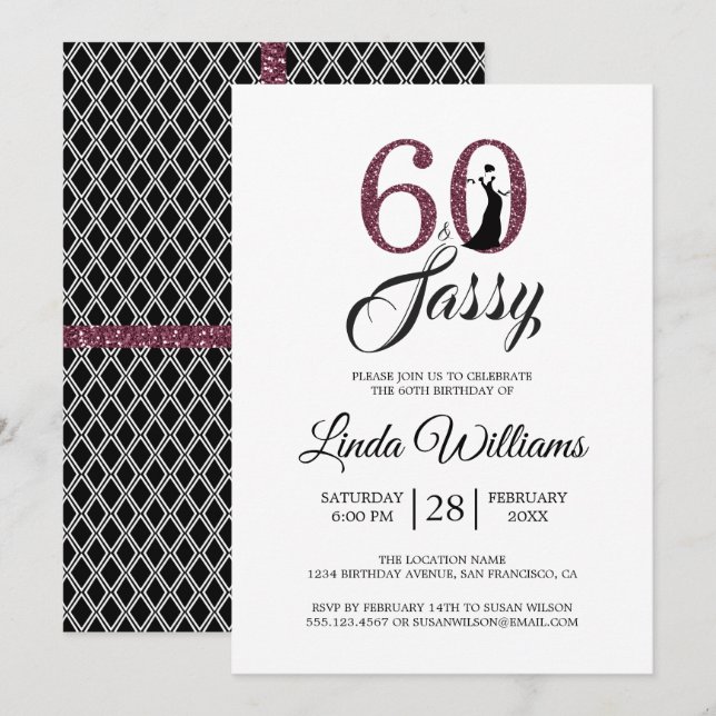 Chic Burgundy 60 and Sassy | 60th Birthday Party Invitation (Front/Back)