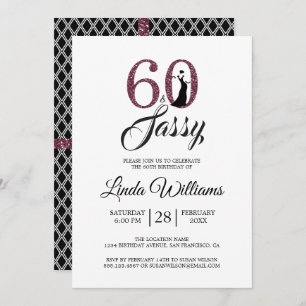 Chic Burgundy 60 and Sassy 60th Birthday Party Invitation