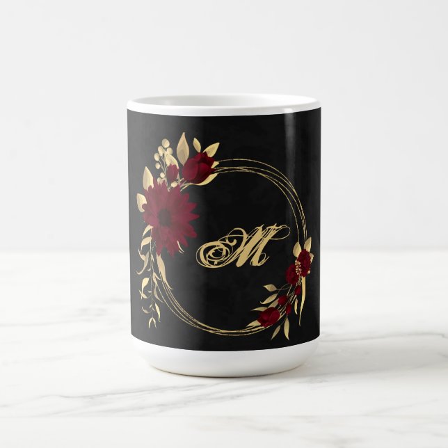 Chic burgundy and gold black coffee mug (Center)
