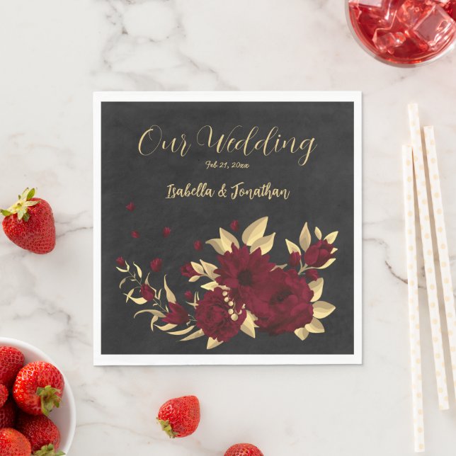 Chic burgundy and gold black  napkins (Insitu)