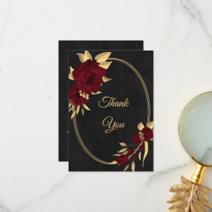 Chic burgundy and gold black thank you card
