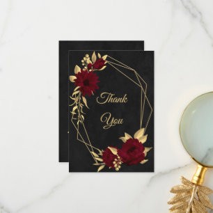 Chic burgundy and gold black thank you card