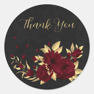 Chic burgundy and gold black thank you classic round sticker