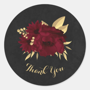 Chic burgundy and gold black thank you classic round sticker