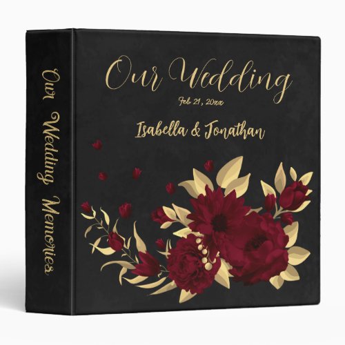 Chic burgundy and gold black wedding album 3 ring binder