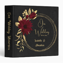 Chic burgundy and gold black wedding album 3 ring binder