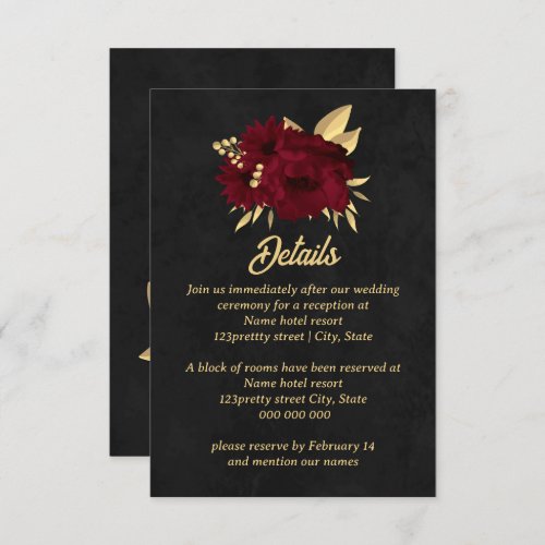 Chic burgundy and gold black wedding enclosure card