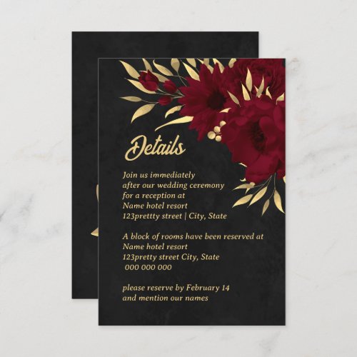 Chic burgundy and gold black wedding enclosure card