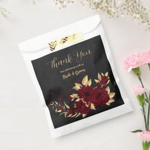 Chic burgundy and gold black wedding favor bag