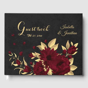Chic burgundy and gold black wedding guest book