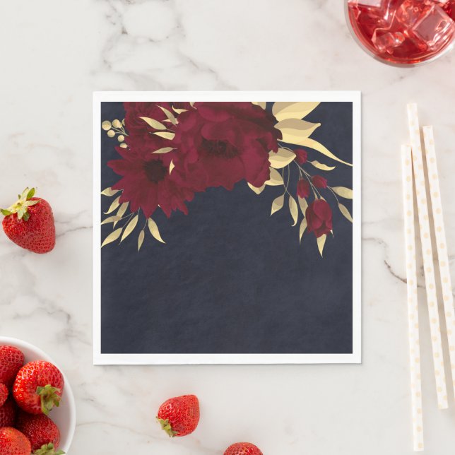 Chic burgundy and gold navy blue napkins (Insitu)