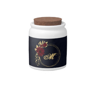 Chic burgundy and gold navy monogram candy jar