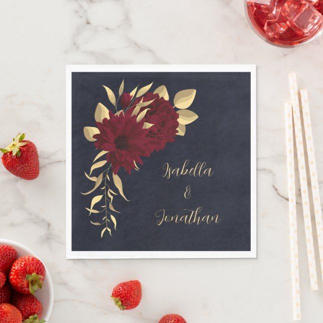 Chic burgundy and gold navy napkins (Insitu)