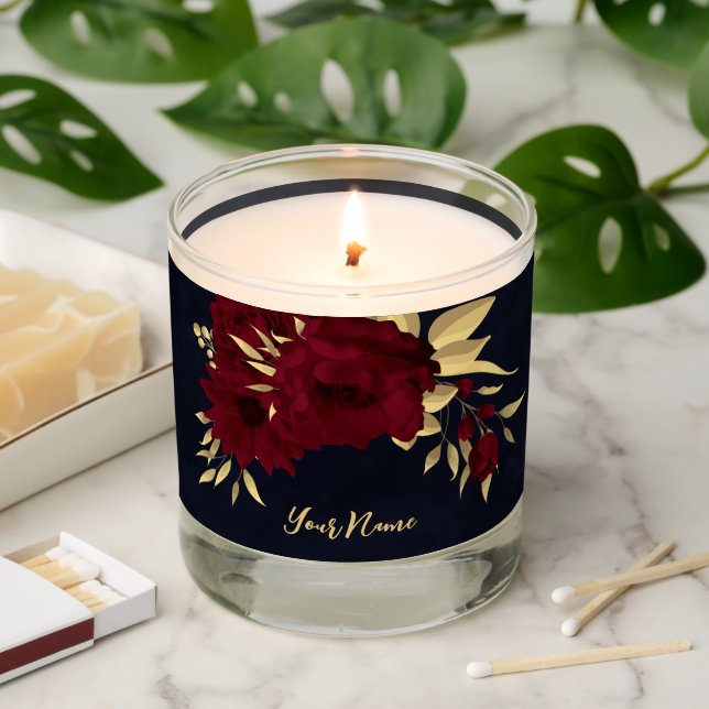 Chic burgundy and gold navy scented candle (Lit)