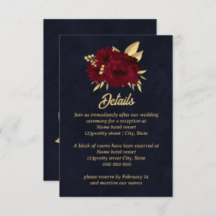 Chic burgundy and gold navy wedding enclosure card