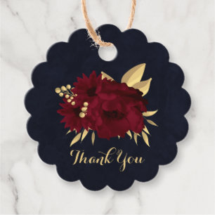 Chic burgundy and gold navy wedding favor tags