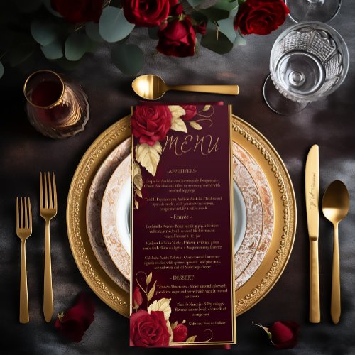 Chic Burgundy and Gold Spanish Red Wedding Menu