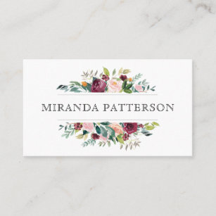 Chic Burgundy and Pink Watercolor Floral Frame Business Card