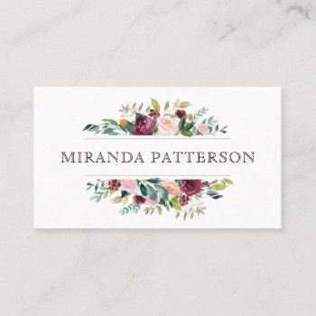 Chic Burgundy And Pink Watercolor Floral Frame Business Card by Oasis_Landing at Zazzle