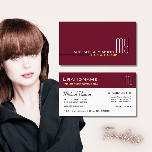 Chic Burgundy and White with Initials Professional Business Card