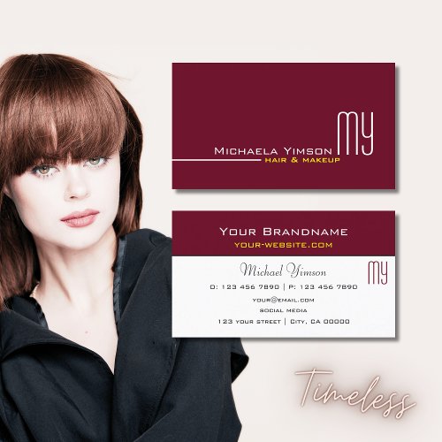 Chic Burgundy and White with Monogram Professional Business Card