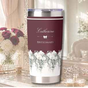 Chic Burgundy Autumn Wedding Bridesmaid Travel Insulated Tumbler