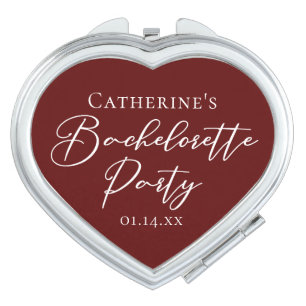 Chic Burgundy Bachelorette Party Heart Shaped Compact Mirror