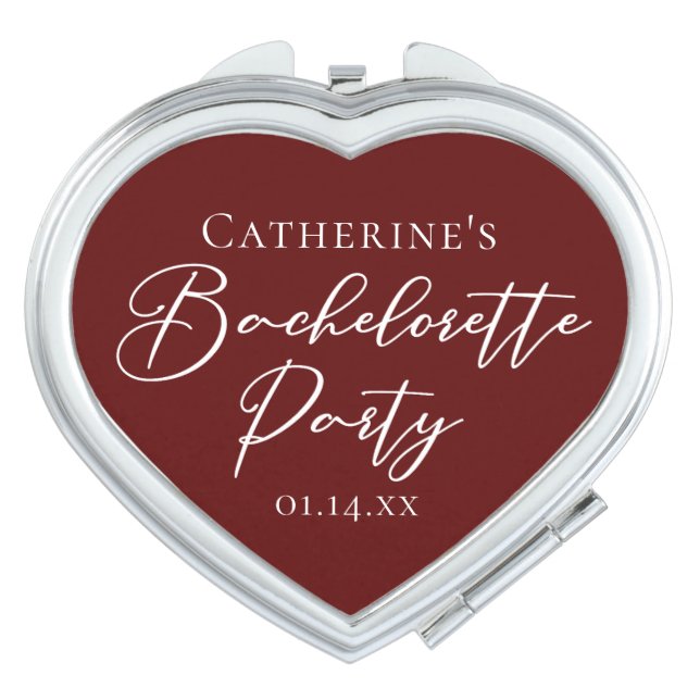 Chic Burgundy Bachelorette Party Heart Shaped Compact Mirror (Front)