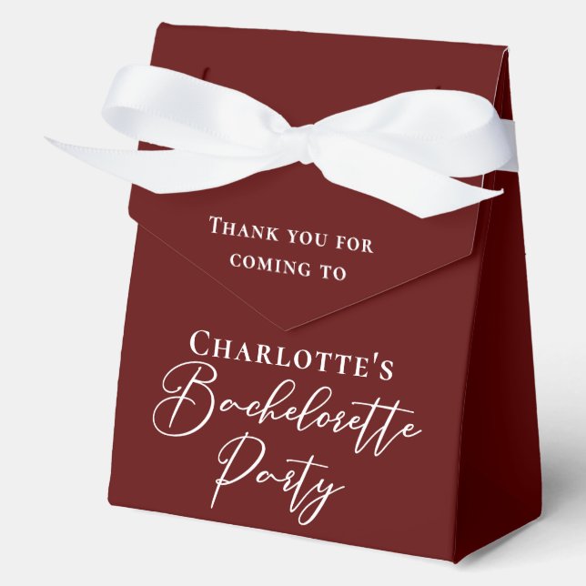 Chic Burgundy Bachelorette Party Personalized Favor Boxes (Front)