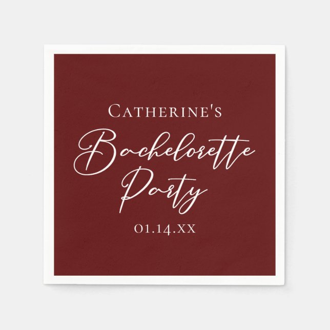 Chic Burgundy Bachelorette Party Personalized Napkins (Front)