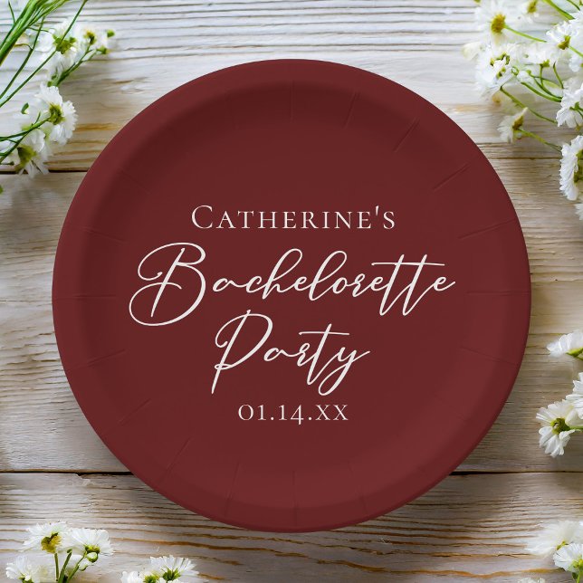 Chic Burgundy Bachelorette Party Personalized Paper Plates (Creator Uploaded)