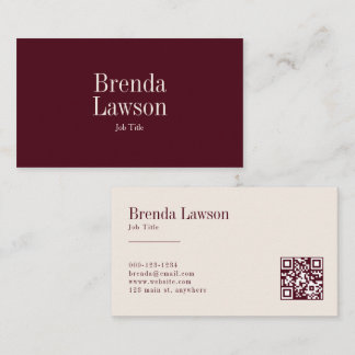 Chic Burgundy & Beige Professional QR Code Business Card