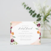 Chic Burgundy Blush Floral Botanical Bridal Brunch Invitation Postcard (Standing Front)