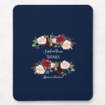 Chic Burgundy Blush Floral Navy Blue Monogram Mouse Pad<br><div class="desc">Elegant card design featuring gorgeous watercolour merlot & navy blue flowers bouquets, floral divider, beautiful handwriting script and special fonts. It could be a great choice for any season wedding, especially, for fall weddings and winter. Use Customize tool to add your info, make changes. For matching items, please, visit my...</div>