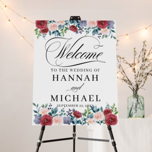 Chic Burgundy Blush Floral Wedding Welcome Foam Board