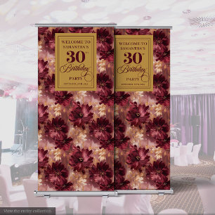 Chic Burgundy Blush Gold 30th Birthday Celebration Retractable Banner